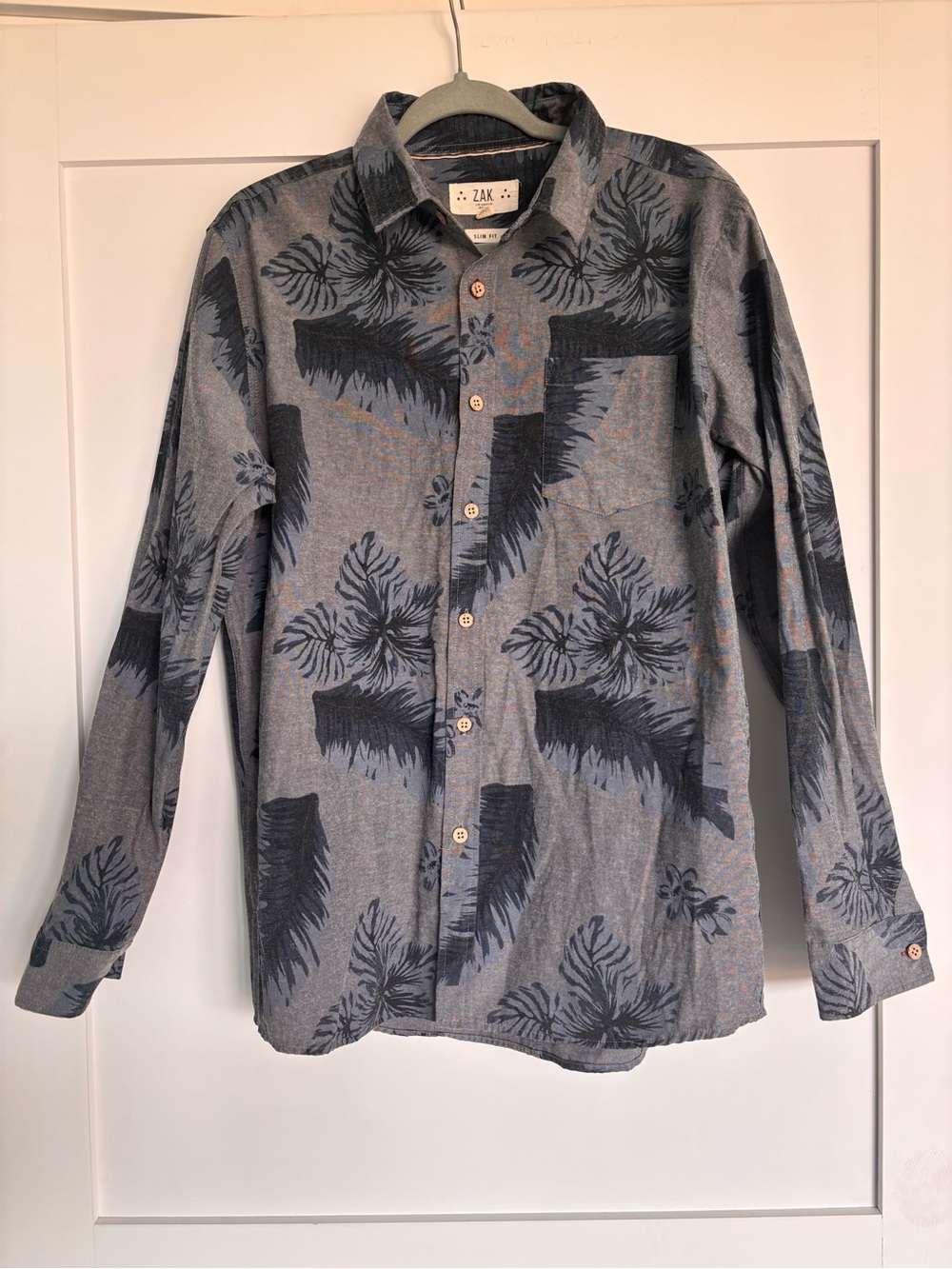ZAK Men’s Gray Floral-Print Long-Sleeve Button-Down Shirt